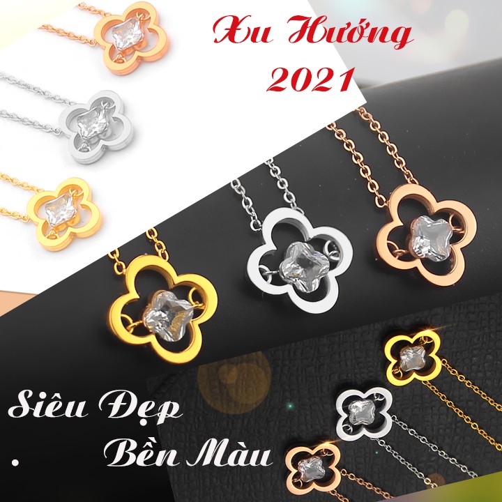 Dây chuyền nữ titan hoa 4 cánh siêu đẹp, bền màu chuẩn thời trang, dễ phối đồ