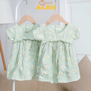 Váy Bé Gái 8-25kg Hoạ Tiết Hoa Cúc Nhí Chất Vải Đũi Mềm Khuy Cổ Sau, Đầm Cho Bé Gái Mặc Hè - AN.KID
