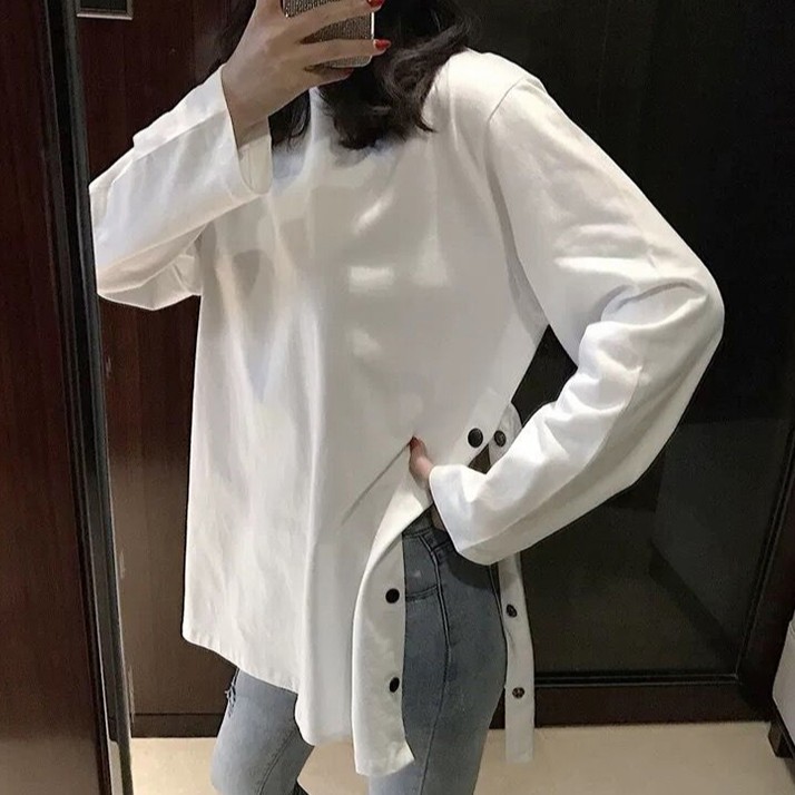 [ Mã 11FASHIONSALE1 giảm 10K đơn 50K ] Áo thun tay dài màu trơn phong cách Hàn Quốc cho phái nữ | BigBuy360 - bigbuy360.vn