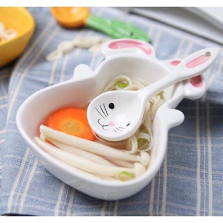 bát sứ hình thỏ, cà rốt cho bé ăn dặm