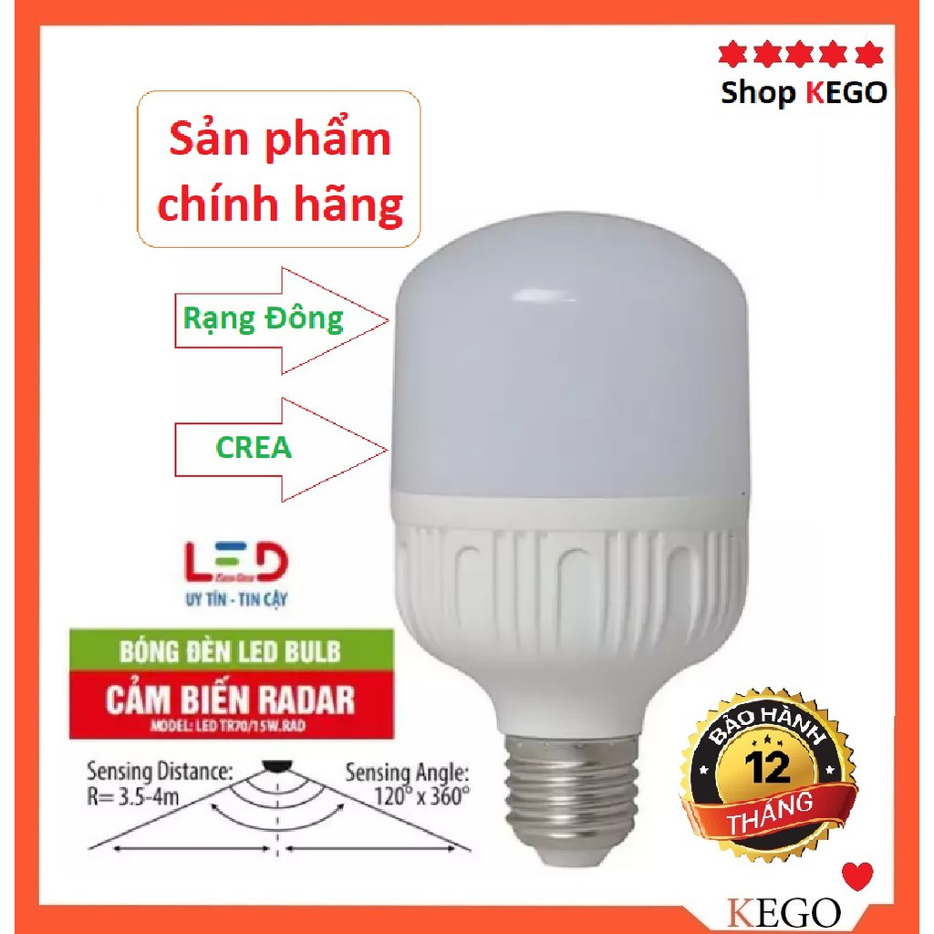 Bóng đèn thông minh tự động [ 2 cảm biến: Ánh sáng + chuyển động ] Có thể làm đèn chống trộm chính hãng Rạng Đông,CREA