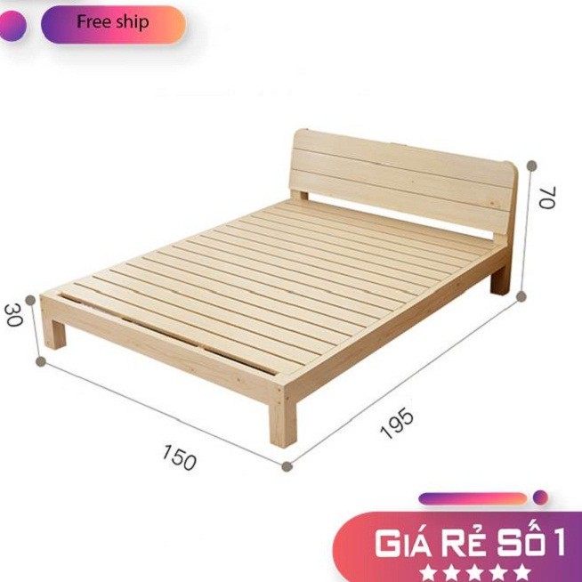 💥Giá rẻ nhất💥 Giường gỗ thông 1.5m x 1.9m, Giường ngủ đẹp GUT003