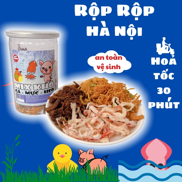 Mix khô gà mực heo 200gr - Hũ 750ml - combo cho các đồng chí muốn thử vị- thơm ngon nè