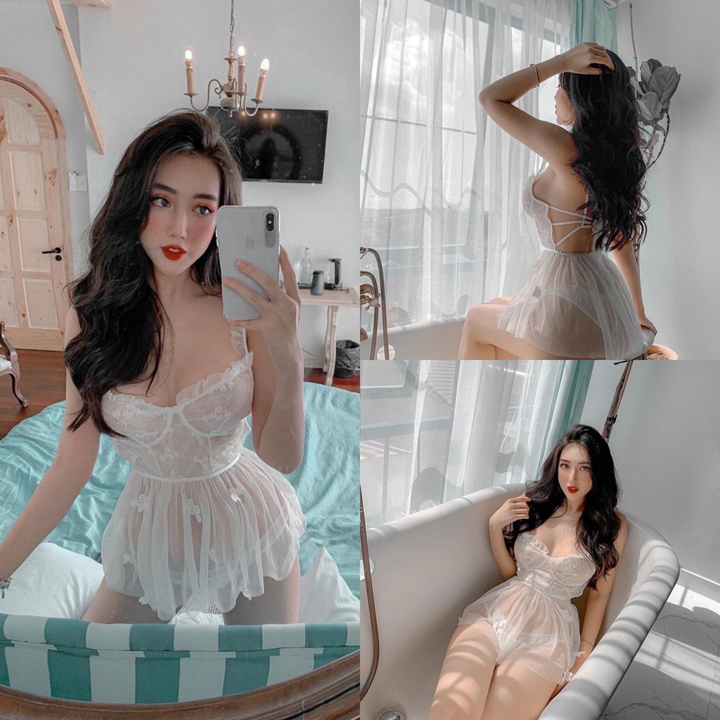 Váy ngủ đẹp đầm nữ ren thêu hoa điểm sang chảnh
