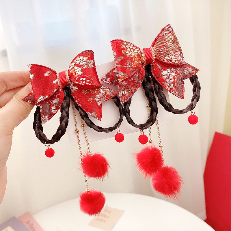 Kẹp Tóc Nơ Tua Rua Xinh Xắn Mừng Năm Mới Cho Bé Gái