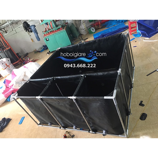 Bồn bạt nuôi cá koi, bể bạt nuôi cá khung kim loại, hồ bạt nuôi cá,bể bạt nuôi dưỡng cá chia 3 ngăn lọc kt 3x2x0.8m