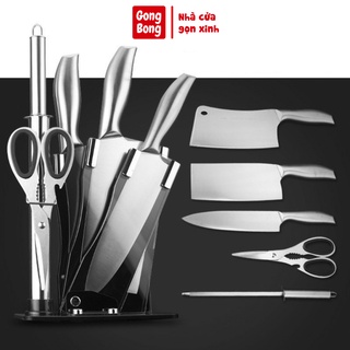 Bộ dao kéo Nhật SEKI, bộ dao nhà bếp có đế cắm, làm từ thép không gỉ siêu bền