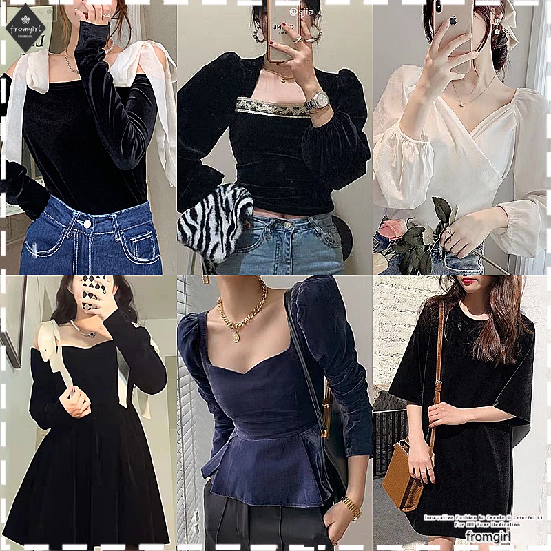 Áo Nhung Tay Dài Phồng Cổ Vuông Thời Trang Mùa Thu 2022 Dành Cho Nữ