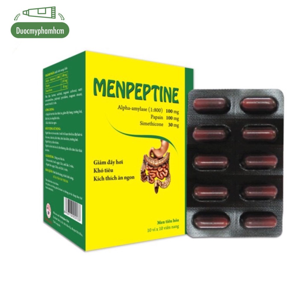 Men hỗ trợ tiêu hóa Menpeptine - hộp 100 viên nang