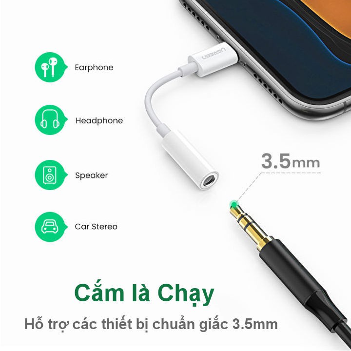 [Mã ELHACE giảm 4% đơn 300K] Cáp Lightning sang 3.5mm Audio chuẩn MFI UGREEN US211