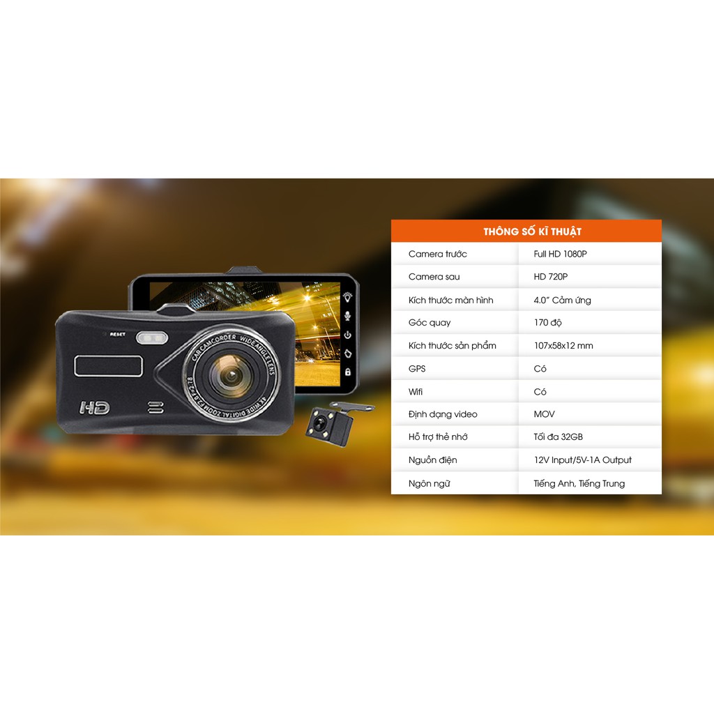 Camera hành trình xe ô tô Dual 2 camera💥Chất lượng Full HD💥 4 inch Car DVR 1080P – BMCar – BM60