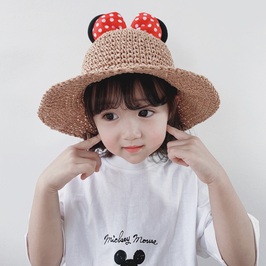 Nón cói trang trí hình chuột Mickey cho bé gái