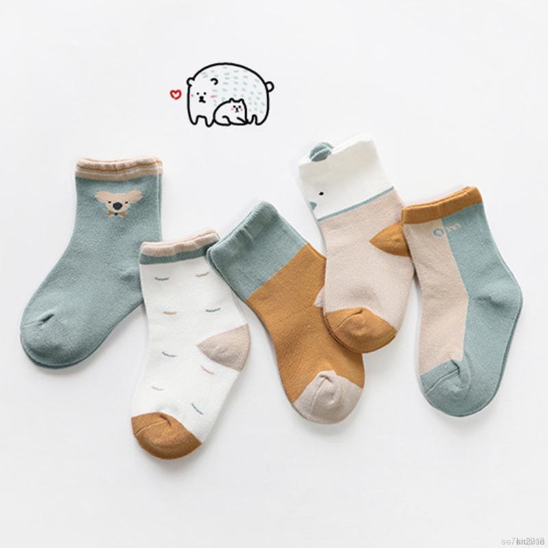 5 Đôi vớ cotton họa tiết hoạt hình dành cho bé 0-8 tuổi