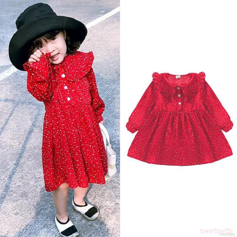 Đầm công chúa tay dài hoạ tiết chấm bi phong cách Hàn Quốc cho bé gái