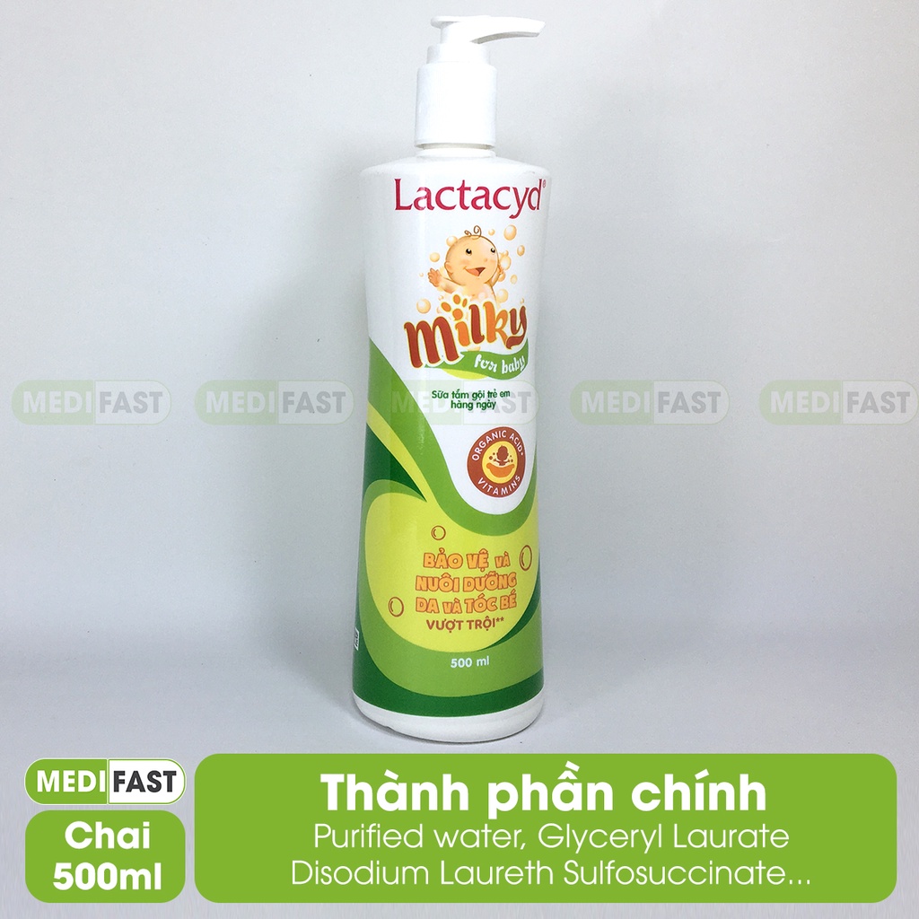 Sữa tắm gội hằng ngày cho trẻ Lactacyd Milky For Baby - An toàn cho trẻ, dưỡng ẩm da bé