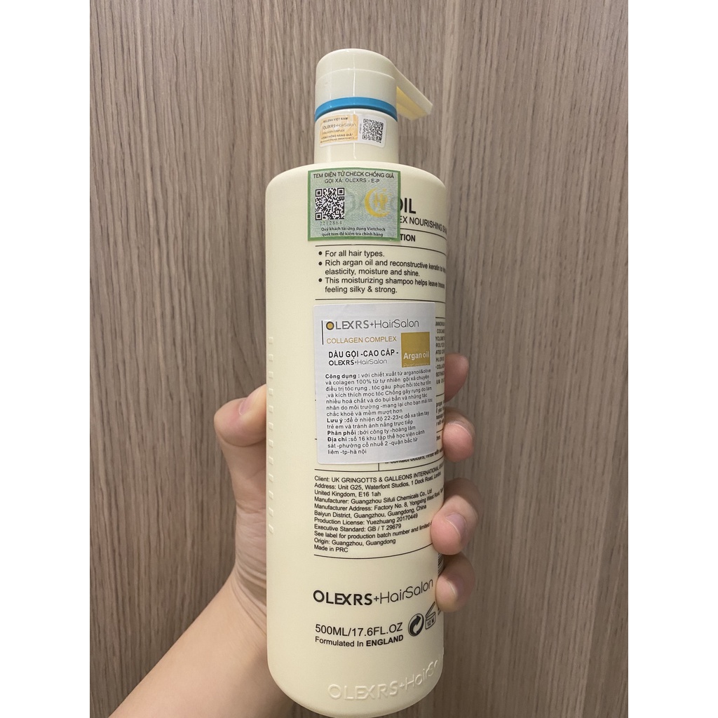 Gội Xả Olexrs hương nước hoa Argan Oil Collagen Hair Salon 500ml Chính Hãng