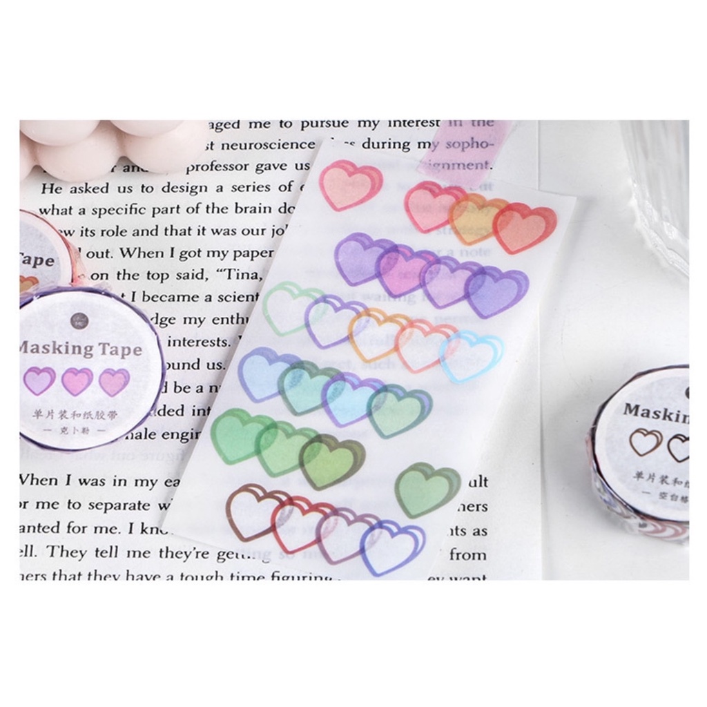 Băng dính washi tape, sticker trang trí sổ tay hình trái tim ngọt ngào cute
