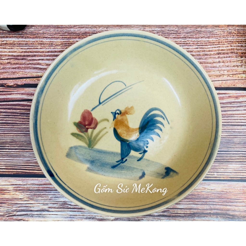 Dĩa sành sâu lòng gốm sứ họa tiết con gà trống đường kính 20cm