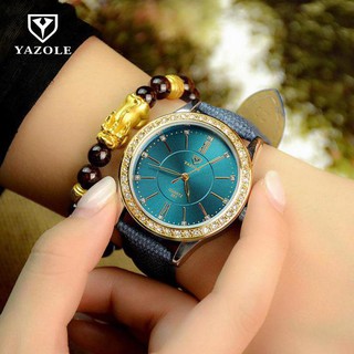 Đồng hồ nữ Yazole 361 dây vải bọc da máy quartz (Mặt xanh)