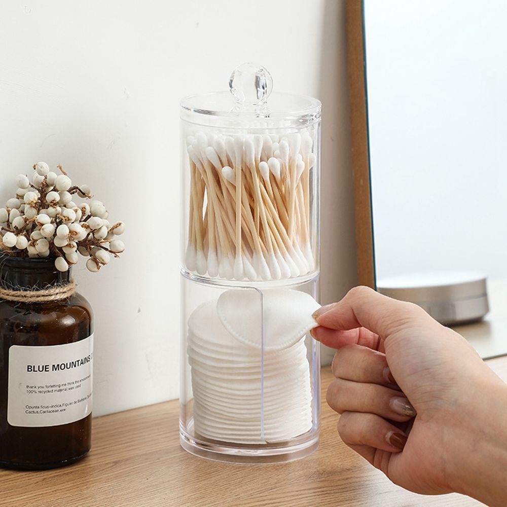 Hộp nhựa trong suốt lưu trữ tăm bông/mỹ phẩm/trang sức có nắp tròn đa tiện dụng