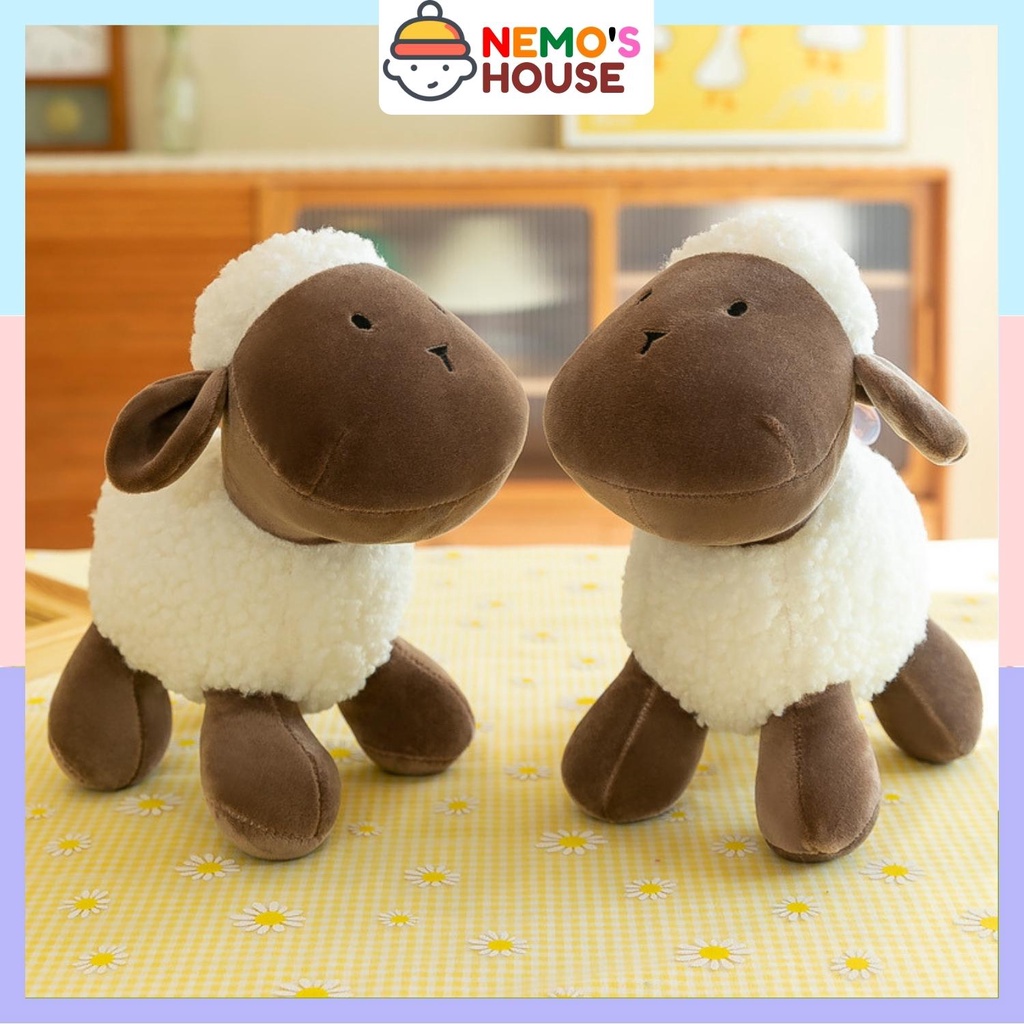 Gấu bông cừu, thú nhồi bông cừu con màu nâu đáng yêu cho bé
