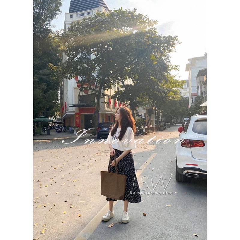 Chân váy hoa nhí dáng dài vintage, chất vải chiffon mềm mịn mát TAN3F01