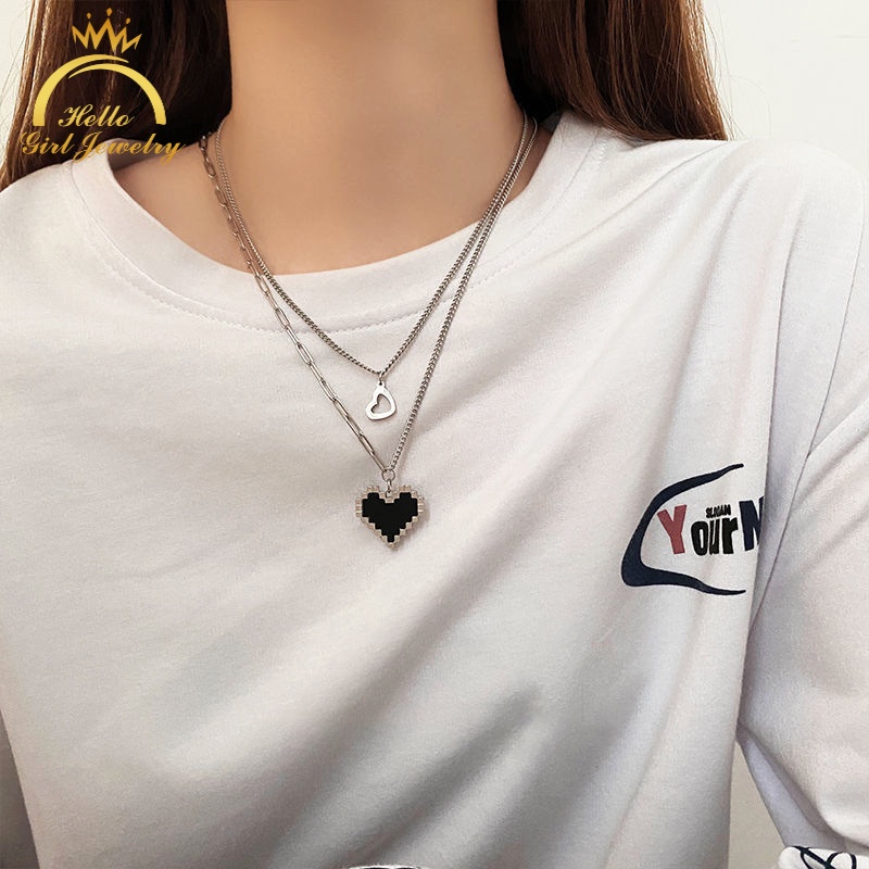 Dây chuyền hai lớp màu đen phong cách hip hop thời trang dành cho nữ