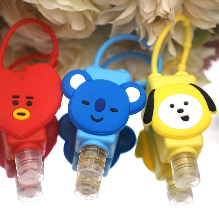 Chai nước rửa tay bằng silicon kháng khuẩn có dây treo hình hoạt hình BTS