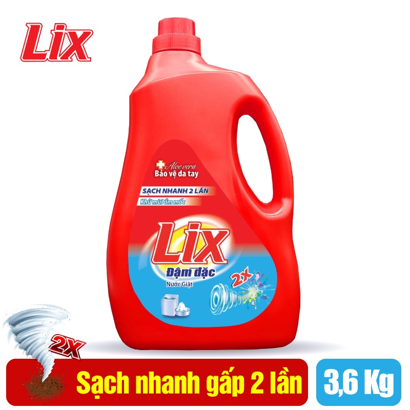 Combo Nước giặt Lix đậm đặc hương hoa 3.6Kg + Nước xả vải Lix Soft hương sớm mai 3.8lít - NG360 + LSF38