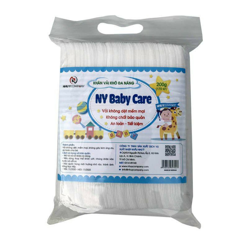 KHĂN VẢI KHÔ ĐA NĂNG NHƯ Ý BABY CARE, 1 TÚI 170 TỜ, 200GR