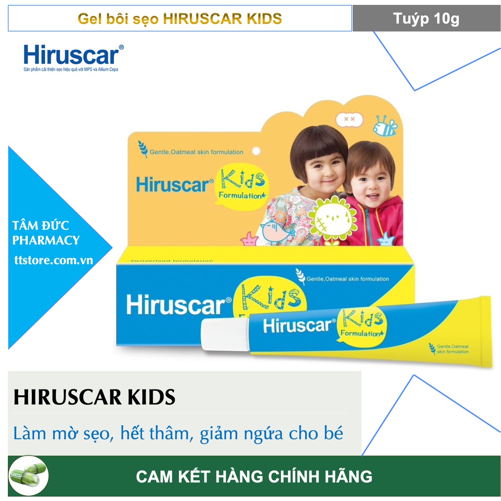 HIRUSCAR KIDS [Tuýp 10g] - Gel bôi sẹo và vết thâm, ngứa do côn trùng cắn dành cho trẻ em [Hiruscar Kid, Hirusca]