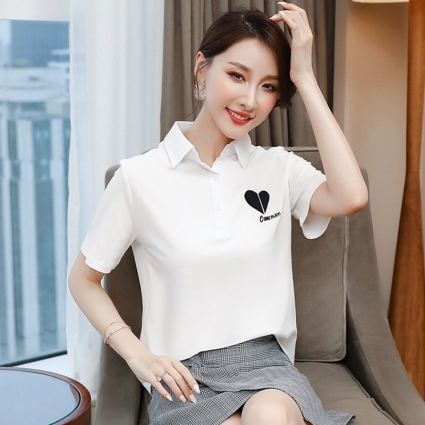 Áo thun nữ có cổ tay ngắn phối họa tiết trái tim thời trang PONIVA cao cấp chất vải mềm mịn thấm hút tốt