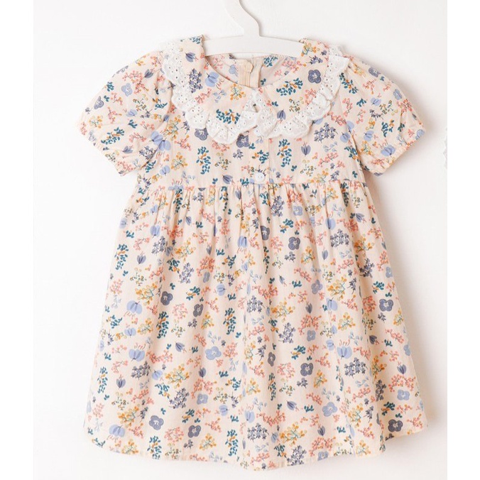 Váy hoa cổ phối ren trắng xinh xắn dành cho bé gái 8-18kg mã VH007