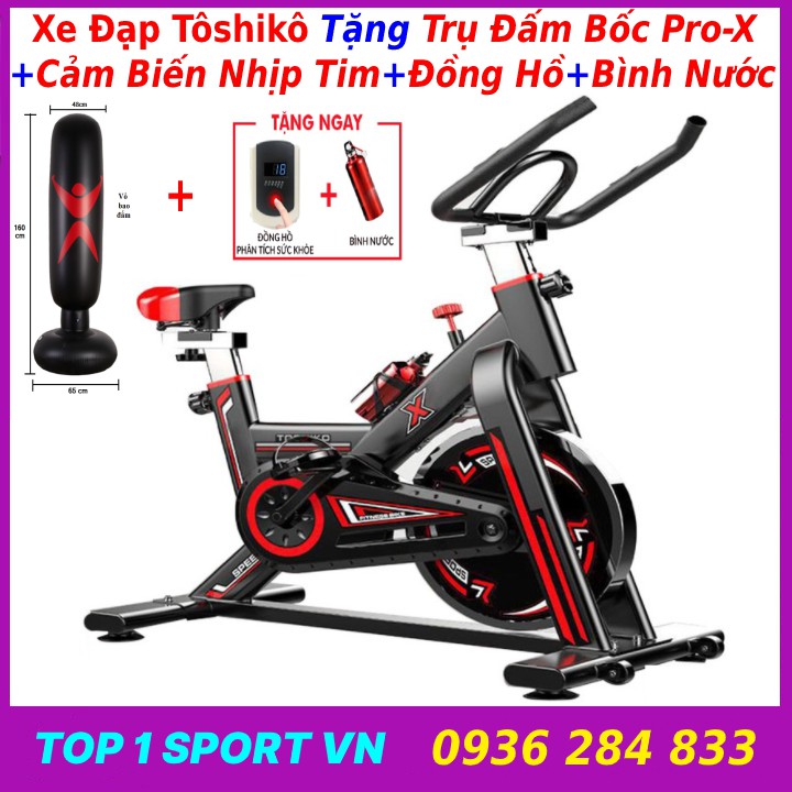 Xe đạp tập thể dục tại nhà Tôshikô x8 Sejan tặng trụ đấm bốc + đồng hồ + cảm biến nhịp tim + bình nước, BH 3 năm