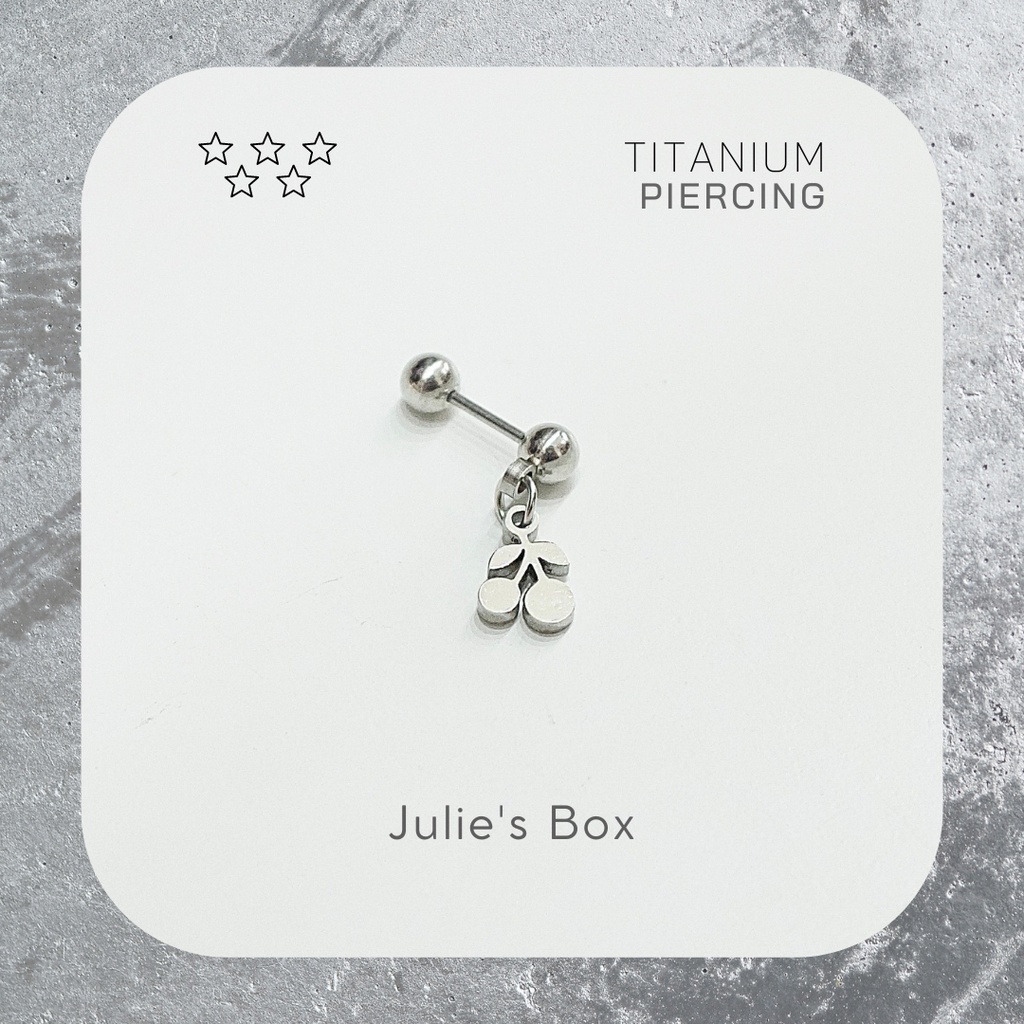 Khuyên Tai Titan Unisex Có Charm Cherry Bi Tròn Không Gỉ Sét Không Ngứa Bông Tai Julies Box 66