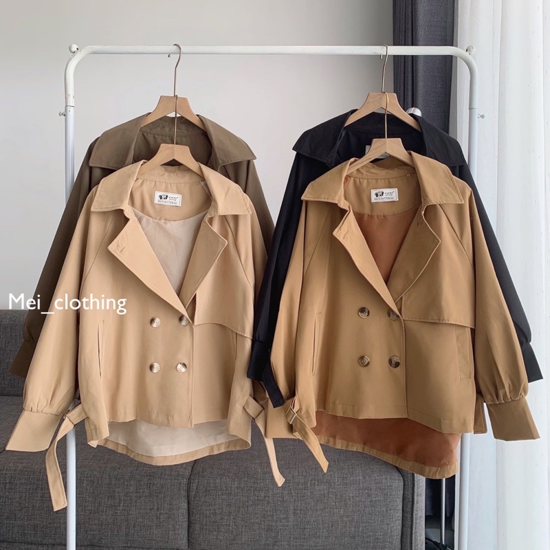 Áo Mangto 2 Lớp Dáng Lửng Kèm Đai Phong Cách Hàn Quốc