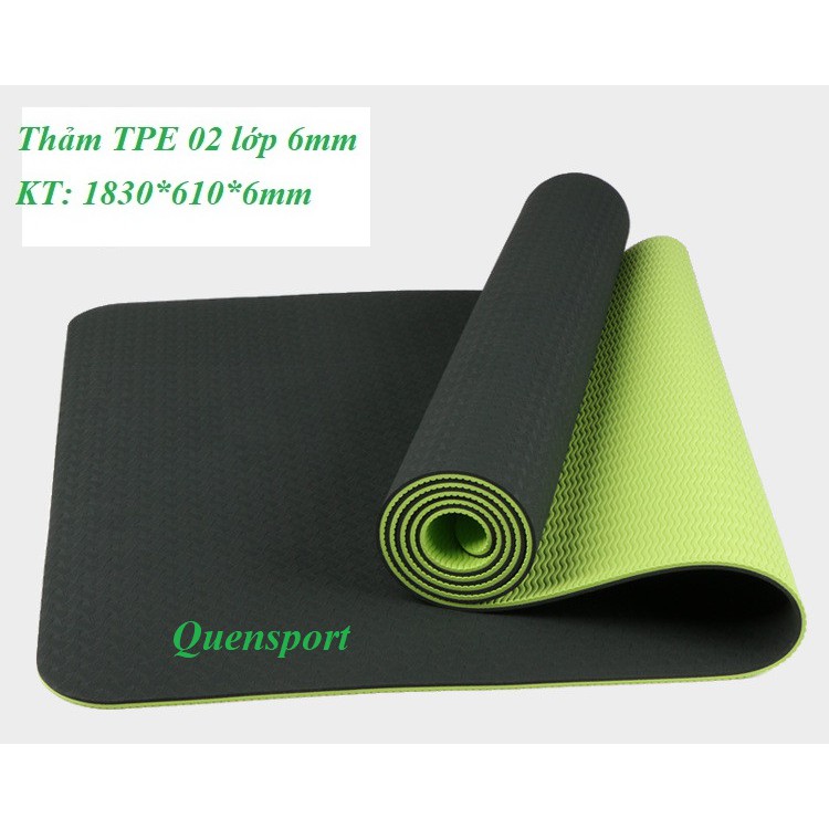 Thảm yoga TPE Eco Friendly xanh dương 6mm 2 lớp cao cấp _ QS- tặng túi