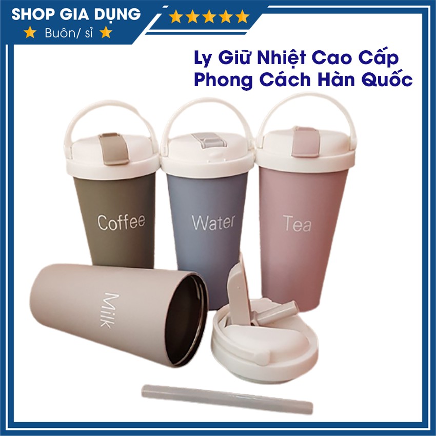 Ly Giữ Nhiệt Cao Cấp Lõi Inox Dung Tích 500ML Có Ống Hút Mang Phong Cách Hàn Quốc, Cốc Giữ Nhiệt Chống Chảy Mồ Hôi