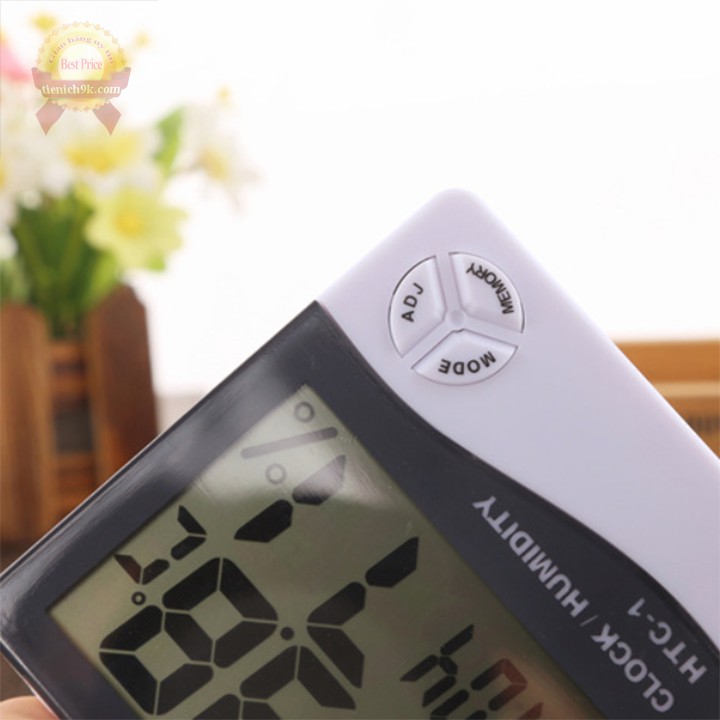 Nhiệt kế ẩm Đồng hồ thông minh để bàn phòng Temperature màn hình LCD cao cấp HTC-1