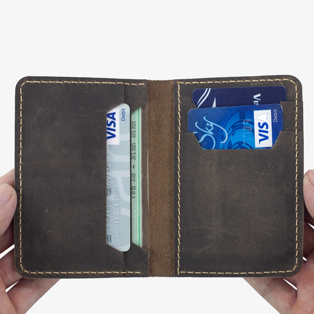 Ví đựng thẻ card holder Bụi Leather V117 da sáp ngựa điên cao cấp