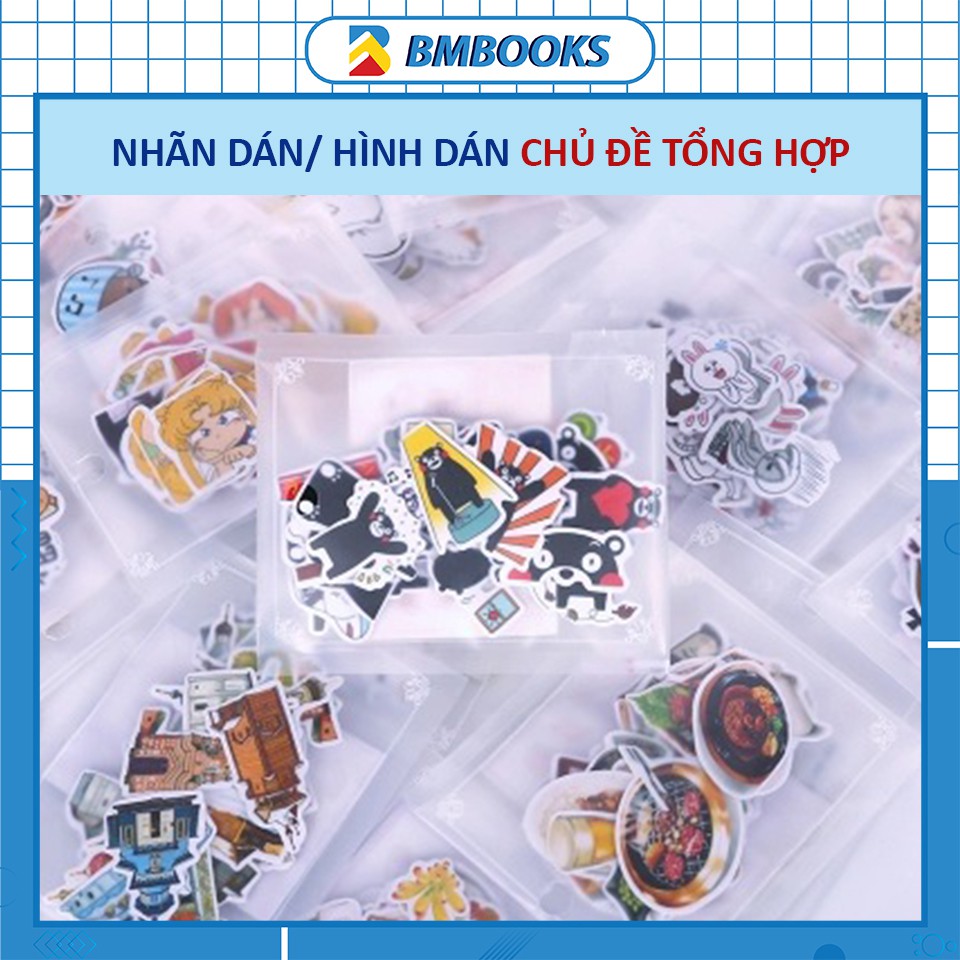 Sticker set 10-40 miếng dán xinh xắn 10 chủ đề tổng hợp Thức ăn/Nhà cửa/ Hoạt hình BMBooks