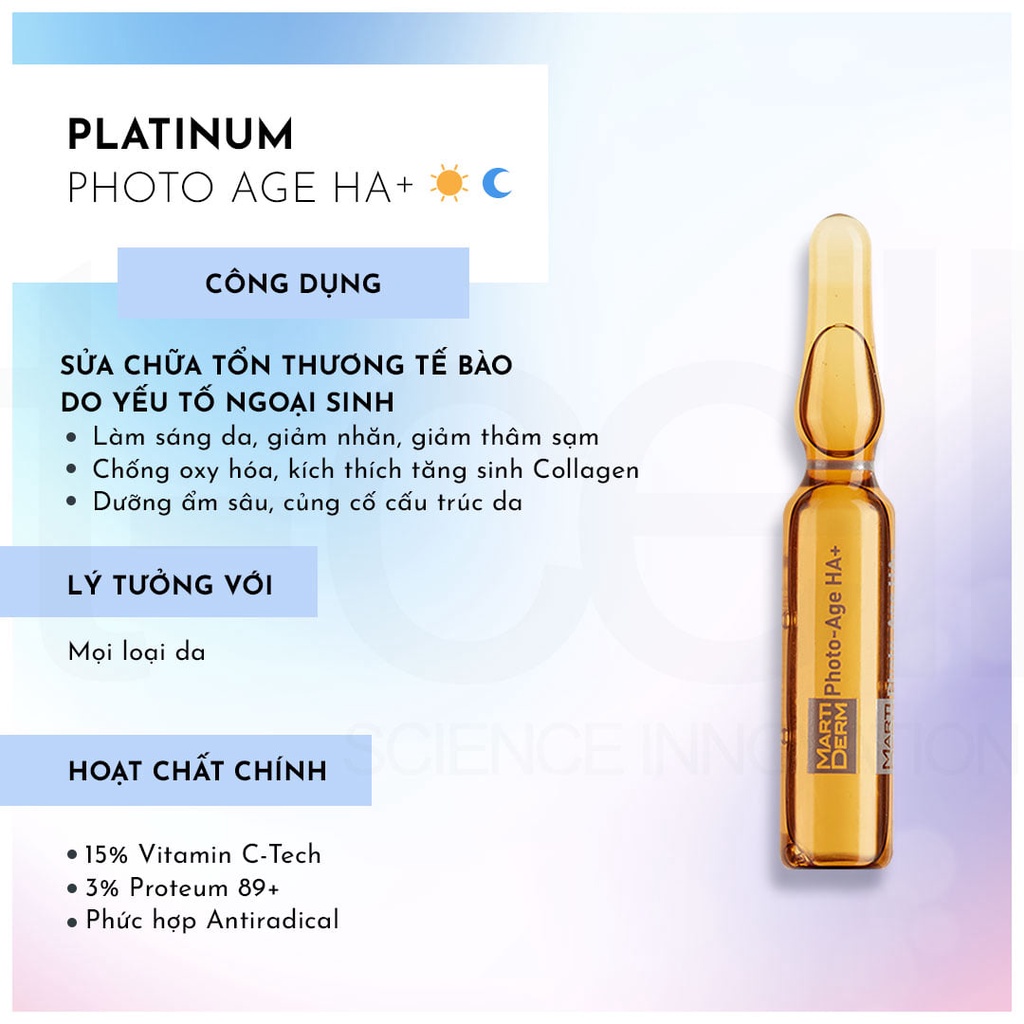 [TÁCH LẺ 2ML/ỐNG] Ampoule 15% Vitamin C làm sáng, cấp ẩm, chống lão hóa MartiDerm Photo Age HA+