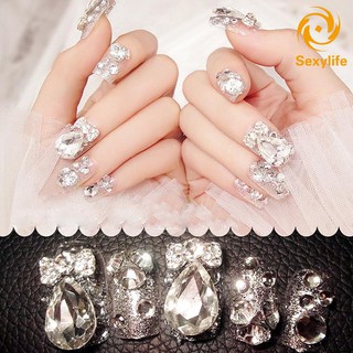 Set 24 móng tay giả thiết kế sang trọng đính đá lấp lánh dành cho cô dâu vào ngày cưới