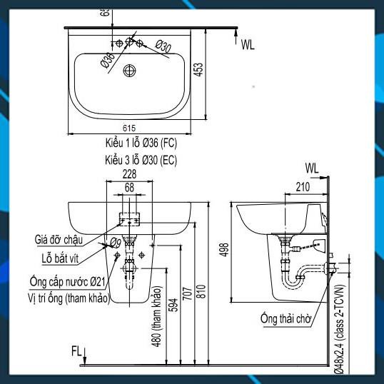 Lavabo Inax Treo Tường L-298VEC/VFC/BW1 ( chưa có chân treo)