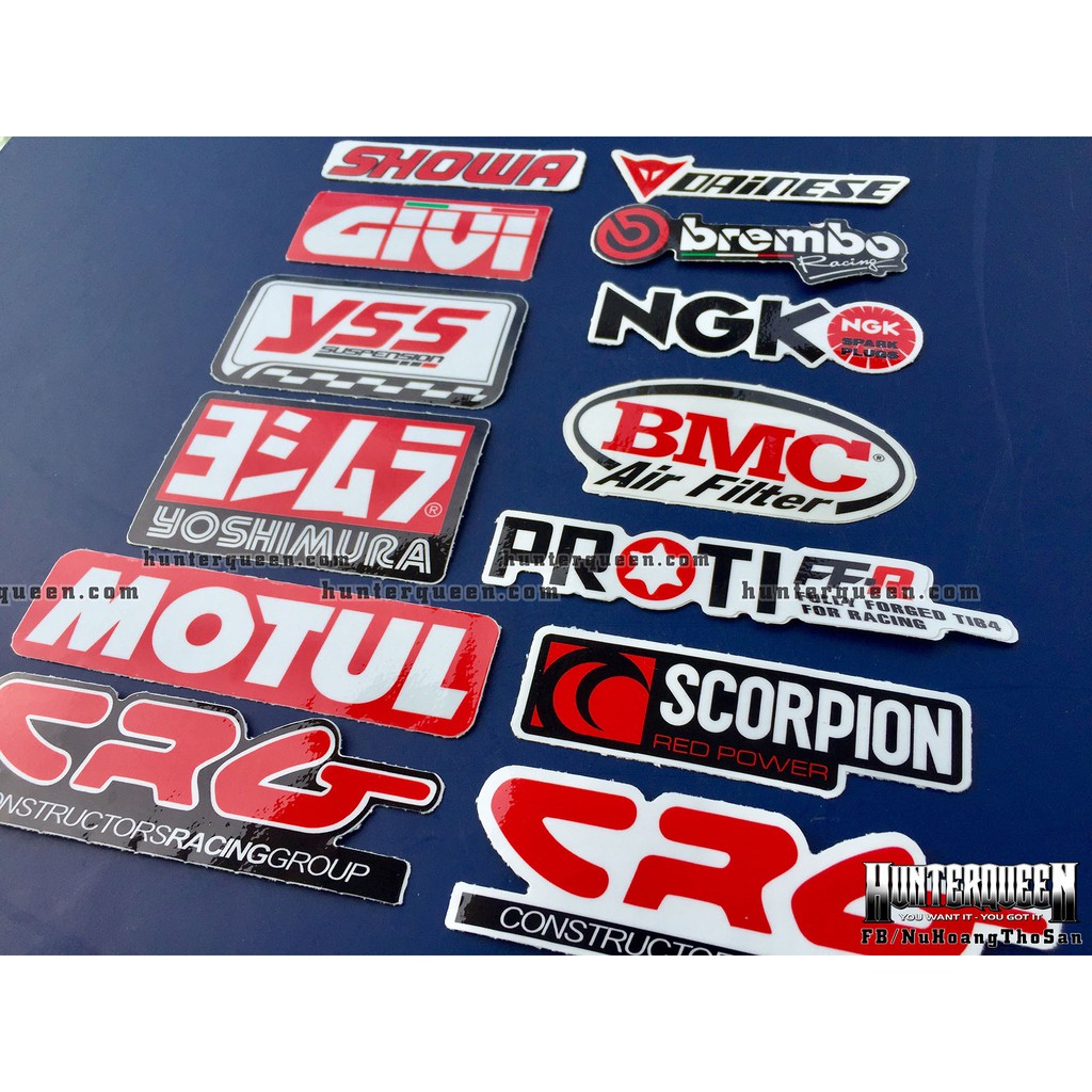 Bộ 13 logo đỏ trắng, decal dán xe máy, nón bảo hiểm.. Sticker chống nước, bền màu. Hình dán đẹp