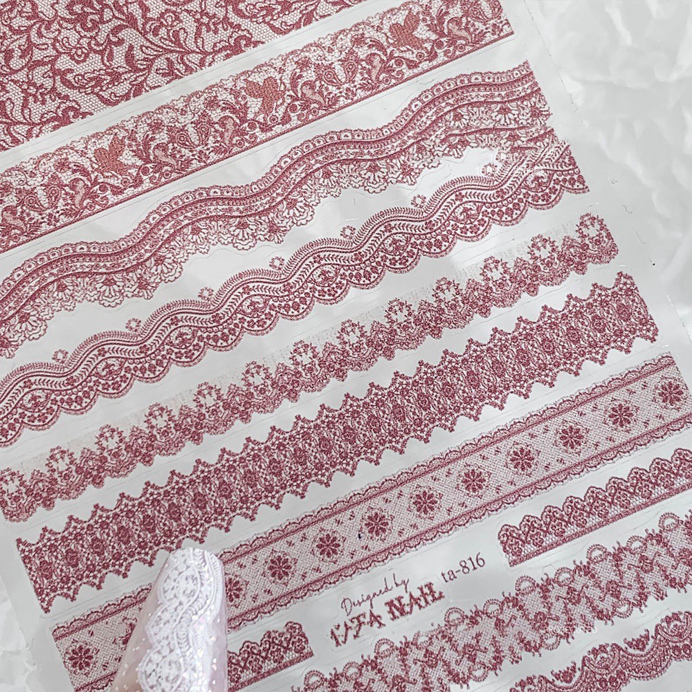 [Hàng mới về] Nhãn dán móng tay hoạ tiết ren 3D phong cách Nhật Bản nhiều màu thời trang