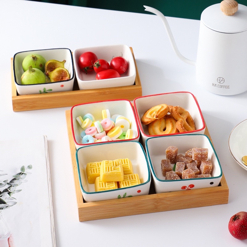 Chén vuông hoạ tiết hoa quả, chén chấm, chén gia vị, chén ăn dặm cho bé
