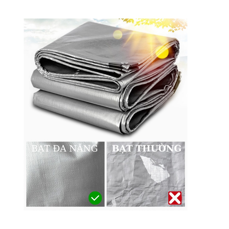 Bạt Che Nắng Mưa - May Viền Đóng Khoen Sẵn - Chống Thấm Nước - Kích Thước 2x4 - Màu Bạc - Nhựa Nam Việt