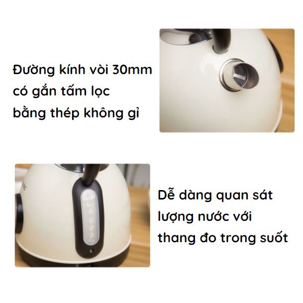 Ấm siêu tốc đun nước Vdada pha trà cao cấp Decor nhà bếp phong cách Vintage, dung tích 1.7L