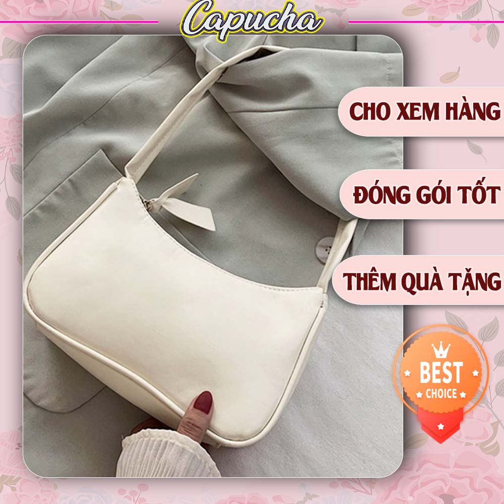 Túi xách nữ đeo vai Capucha T14 dáng trơn màu sắc trắng đen giá rẻ